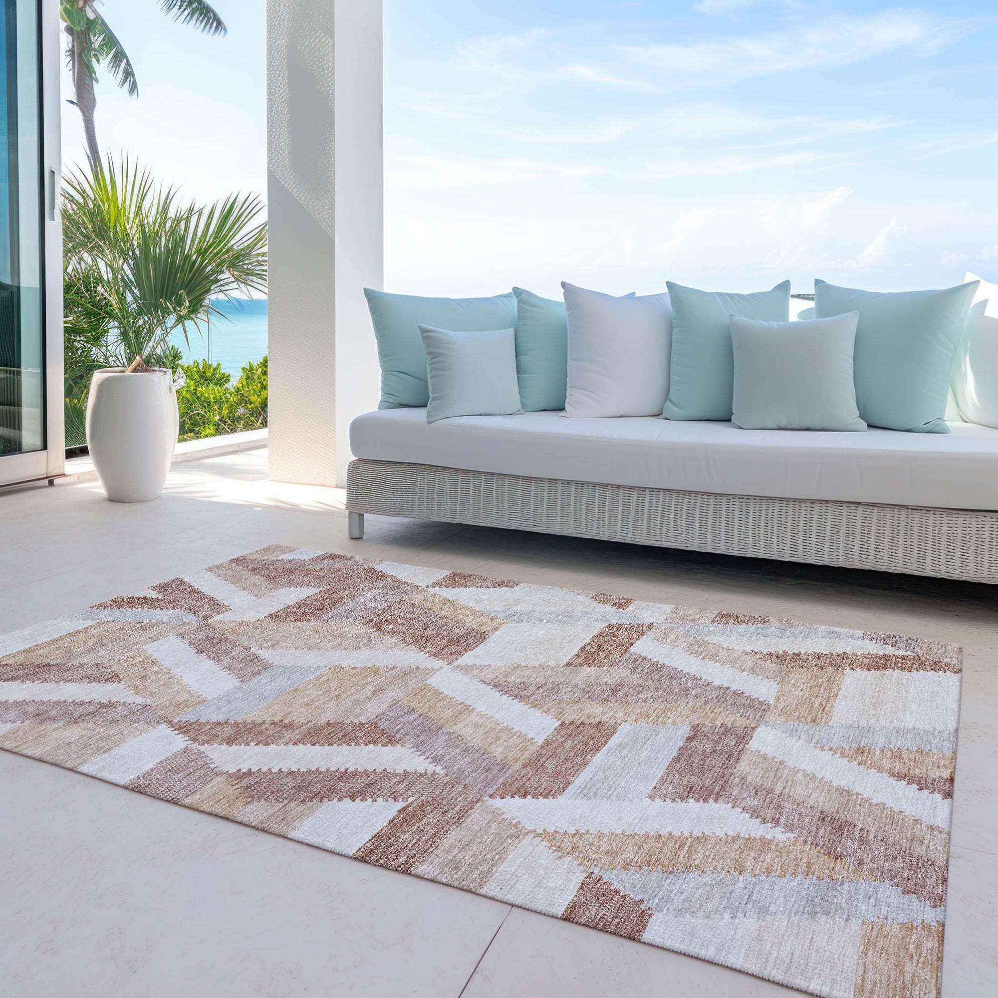 5' X 8' Copper Geometric Washable Indoor Outdoor Area Rug-8