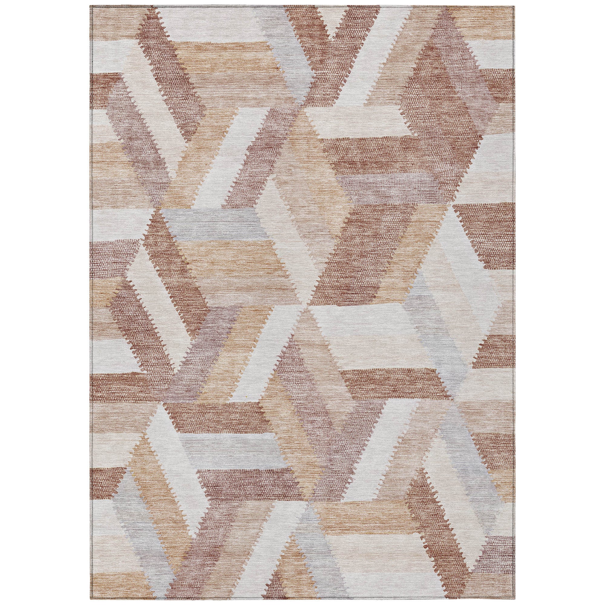 5' X 8' Copper Geometric Washable Indoor Outdoor Area Rug-1