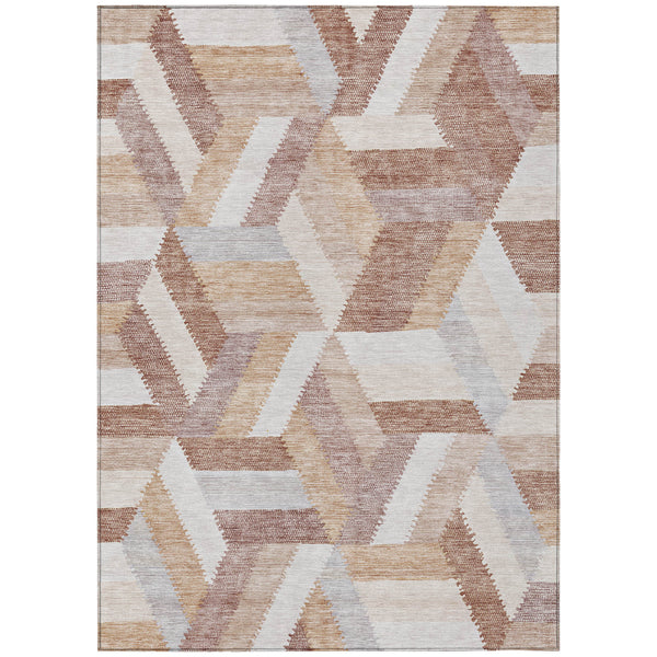 5' X 8' Copper Geometric Washable Indoor Outdoor Area Rug-1