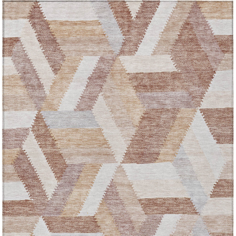 5' X 8' Copper Geometric Washable Indoor Outdoor Area Rug-6