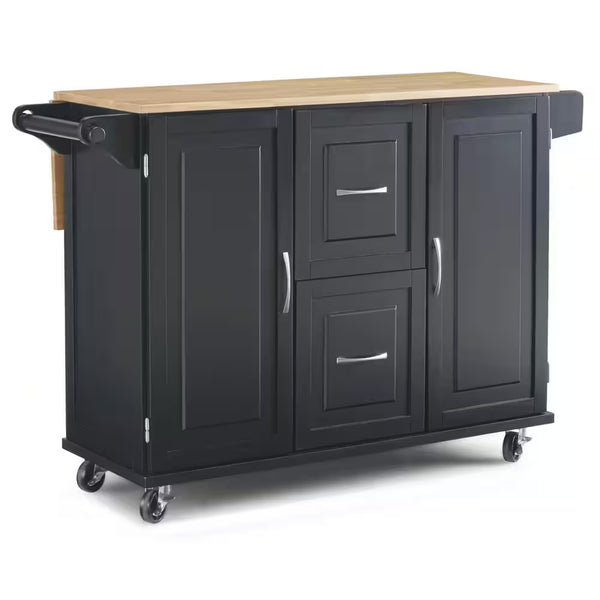 Dolly Madison Black Kitchen Cart with Natural Wood Top