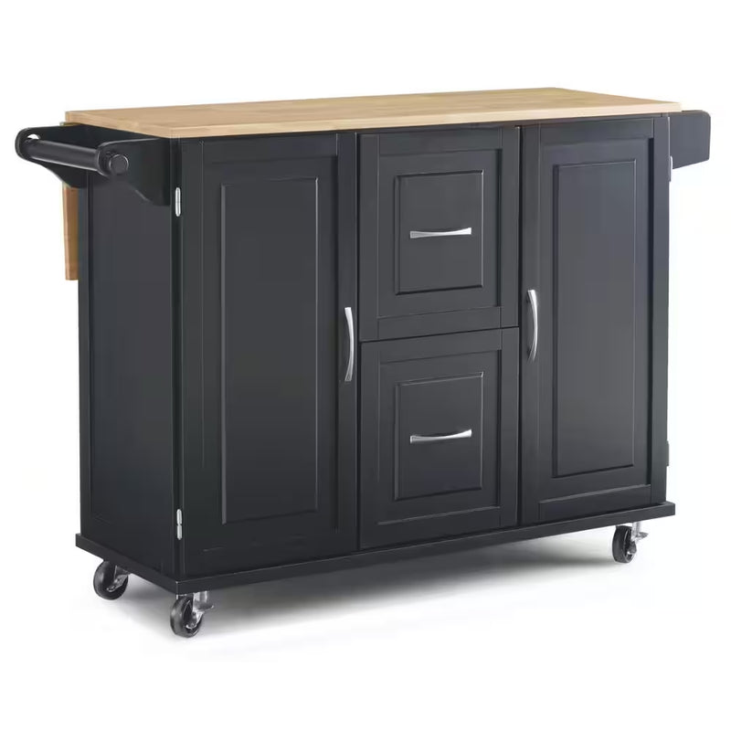 Dolly Madison Black Kitchen Cart with Natural Wood Top