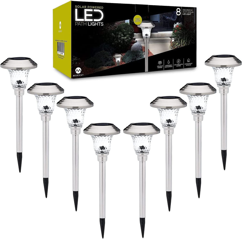 LED Auto Solar Powered Outdoor Path Lights with Watertight Lens for Garden Yard & Pathway, Bright Waterproof Landscape & Patio Lighting, Dusk to Dawn (Glass - White) - Puck's