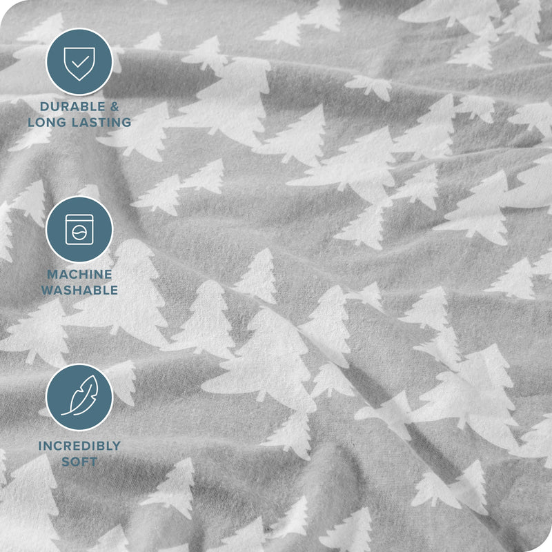 Luxury 100% Cotton Flannel Twin Sheet Set, Deep Pocket, 3-Piece, Winter Trees