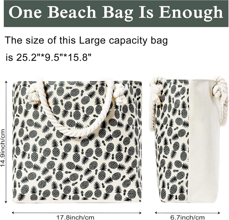 Large Beach Bag for Women, Waterproof Sandproof Tote with Pocket Zipper Travel Utility Swim Pool Bag Tote - Puck's