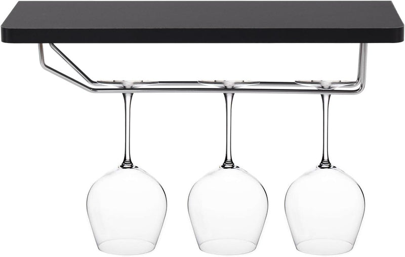 Wine Rack Wall Mounted Set of 5, Wood Wall Wine Shelf Racks with Glass Holder and Stemware Hanger, Wooden Hanging Wine Rack, Wine Storage Display Shelf for Home Bar Kitchen Dining Room, Black - Puck's