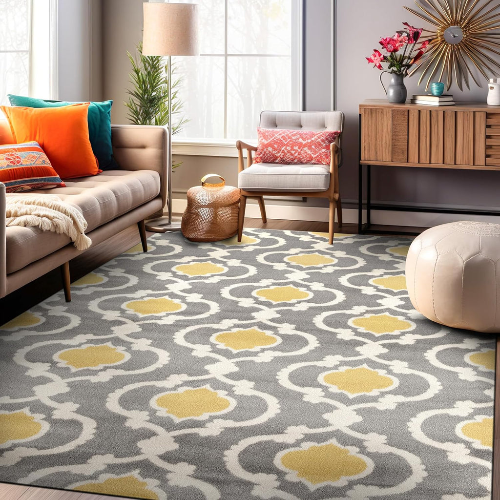 Moroccan Trellis Contemporary Perfect for High Traffic Areas of Your Living Room,Bedroom,Home Office,Kitchen Area Rug 10' X 14' Gray/Yellow - Puck's