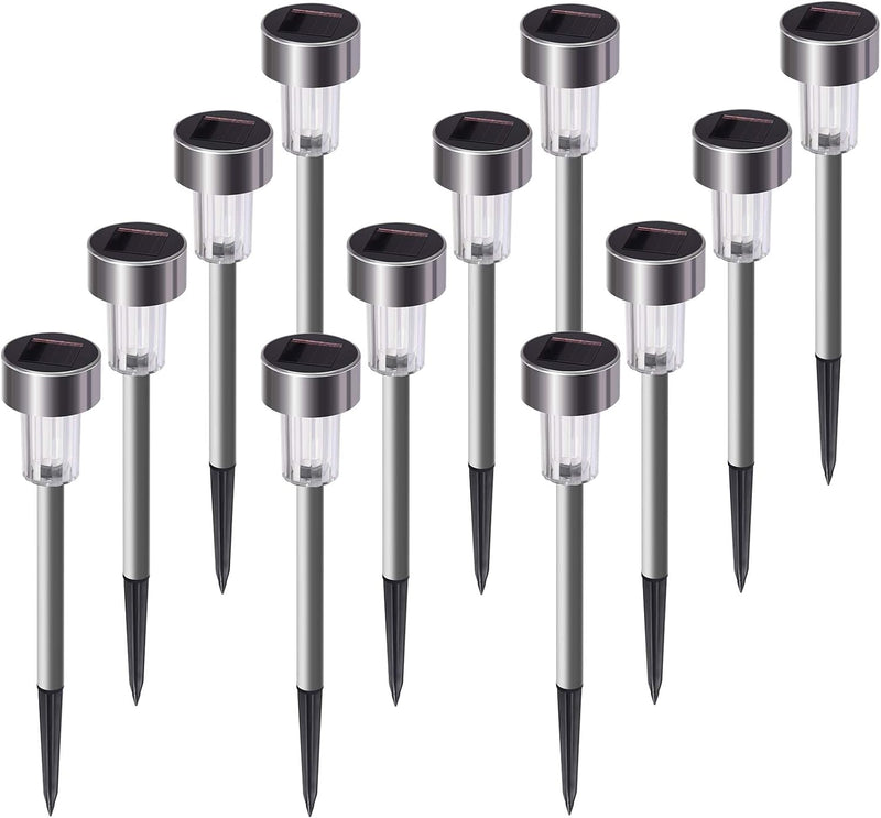 Solar Lights Outdoor, 12Pack Stainless Steel Outdoor Solar Lights - Waterproof, LED Landscape Lighting Solar Powered Outdoor Lights Solar Garden Lights for Pathway Patio Yard -Cool White - Puck's