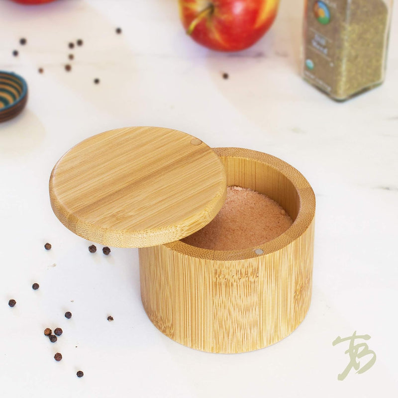 Salt Cellar Bamboo Storage Box with Magnetic Swivel Lid, 6 Ounce Capacity - Puck's