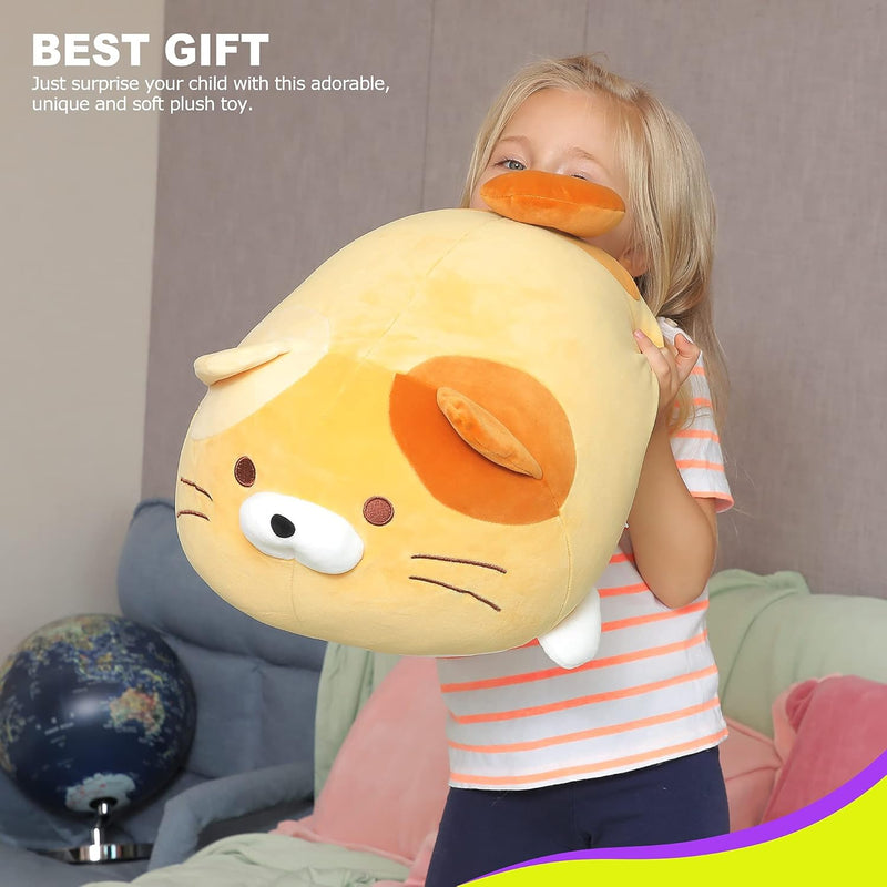 Super Soft Cat Plush Toy, Fluffy Chubby Kitty Stuffed Animal, Adorable Plush Cat Pillow for Kids or Home Decor (Orange, 19'') - Puck's