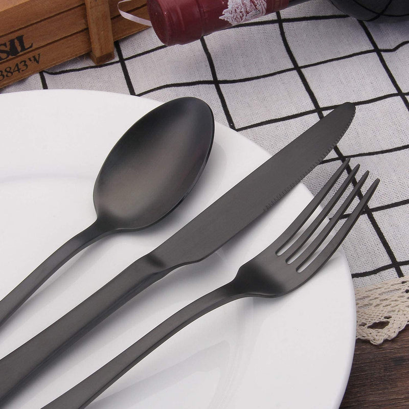 Matte Black Silverware Set, Satin Finish 20-Piece Stainless Steel Flatware Set,Kitchen Utensil Set Service for 4,Tableware Cutlery Set for Home and Restaurant, Dishwasher Safe - Puck's