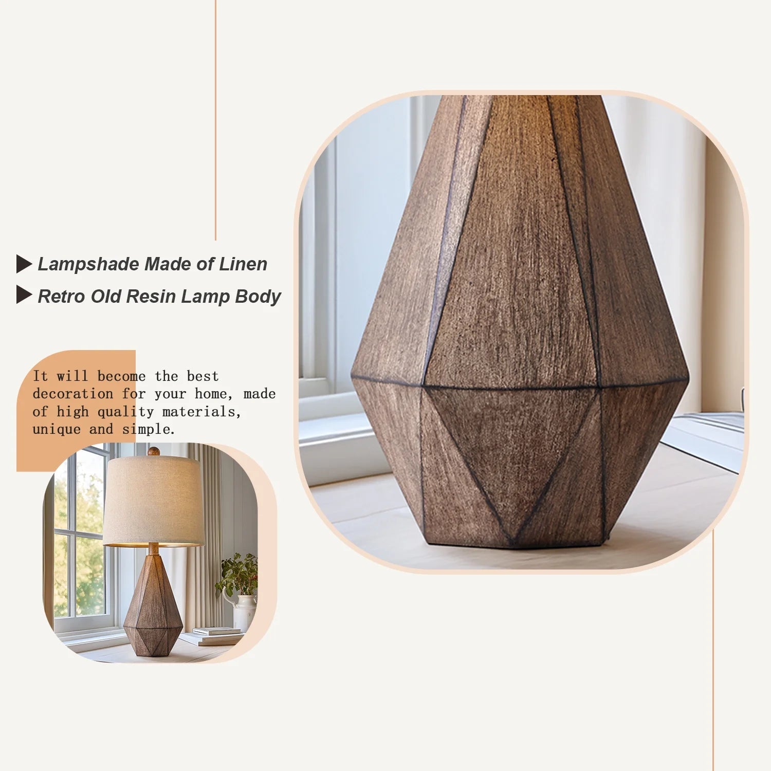 Rustic Retro Table Lamp Set of 2 for Bedroom Living Room 20.25" Farmhouse Nightstand Bedside Lamp Resin - Puck's