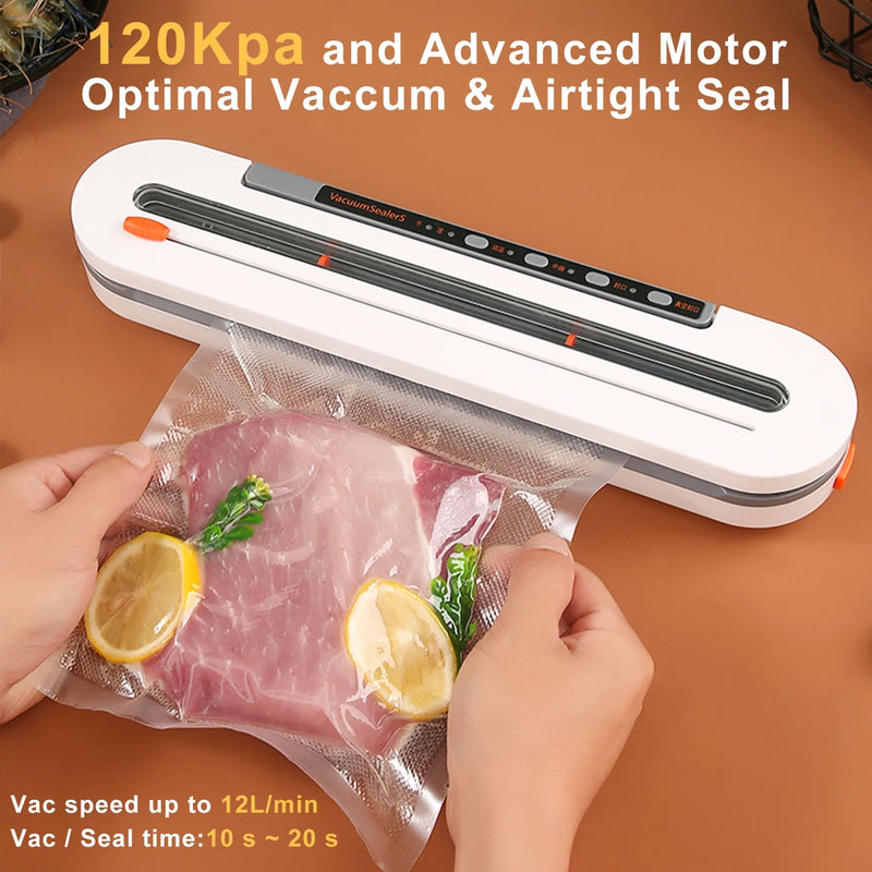 Vacuum Sealer Machines, 120Kpa Food Saver Vacuum Machines with 10Pcs Bags Starter Kit, Automatic Vacuum Sealer for Food Storage, outside Cutter,Moist&Dry Mode - Puck's
