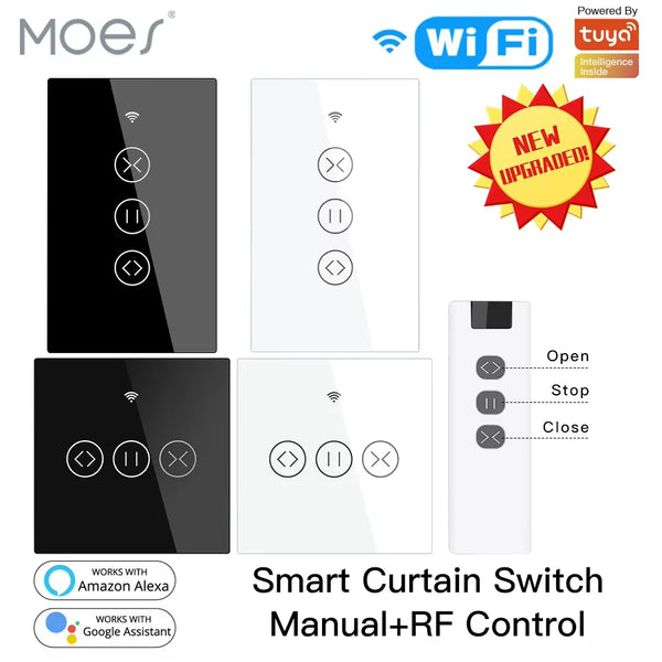 Wifi RF433 Smart Touch Curtain Roller Blinds Motor Switch Tuya Smart Life App Remote Control Work with Alexa Google Home US - Puck's