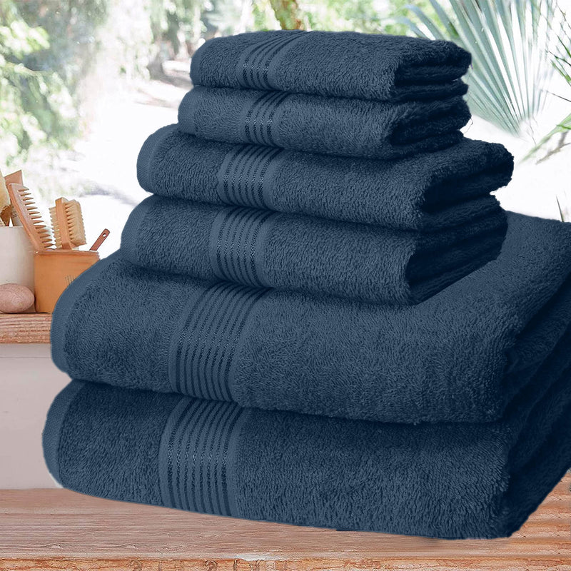 Ultra Soft 6 Pack Cotton Towel Set, Contains 2 Bath Towels 28X55 Inch, 2 Hand Towels 16X24 Inch & 2 Wash Coths 12X12 Inch, Ideal Everyday Use, Compact & Lightweight - Mineral Blue