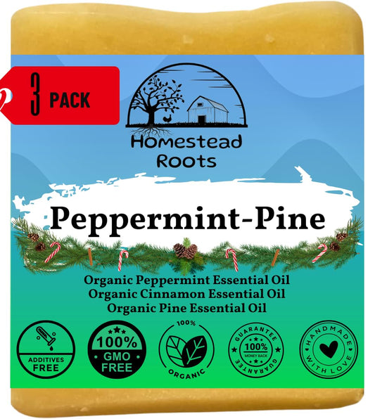 -Peppermint-Pine- Grass-Fed Beef Tallow and Organic Oils - Scented with Organic Essential Oils - Artisanal Bar Soap - 3 Pack - Each Bar Unique- - Puck's Puck's