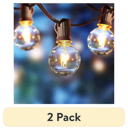 (2 Pack)  20-Count Clear Glass Globe G40 Bulbs Outdoor String Lights - Puck's Puck's