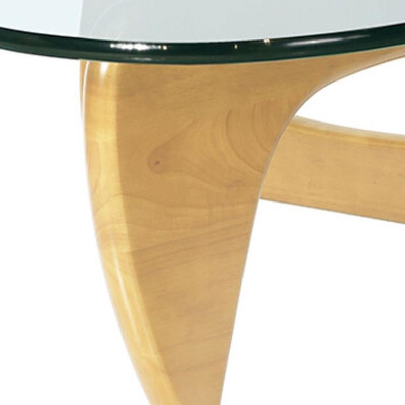 54" Clear and Natural Glass and Wood Triangle Abstract Coffee Table-3