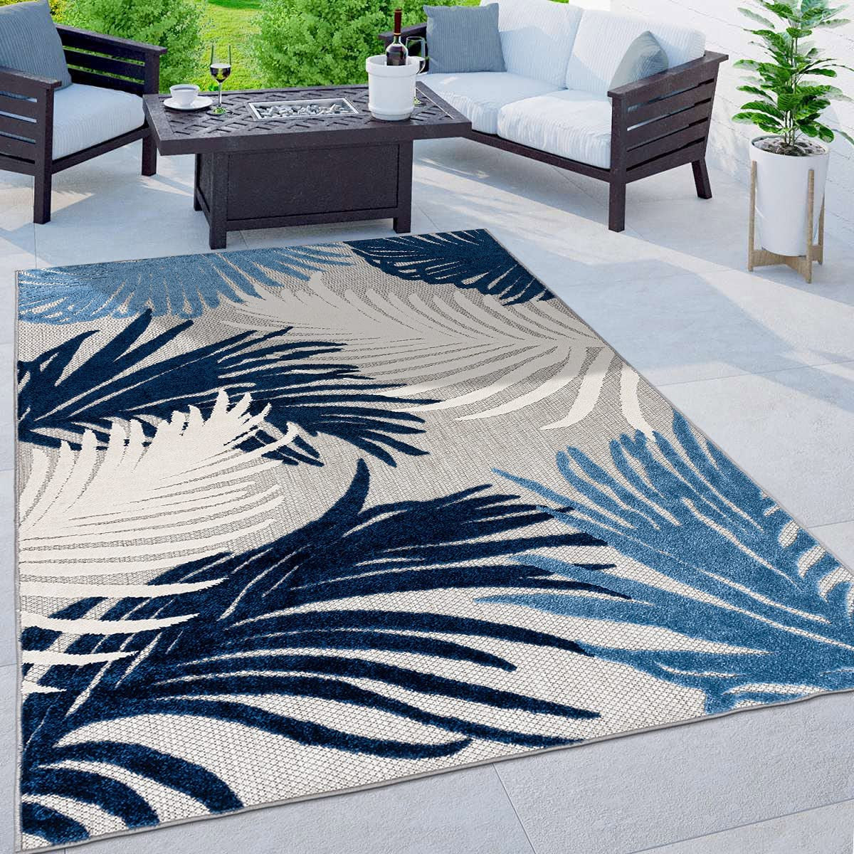 Lucca Contemporary Floral Indoor/Outdoor Area Rug 7'10" X 10' Navy - Puck's