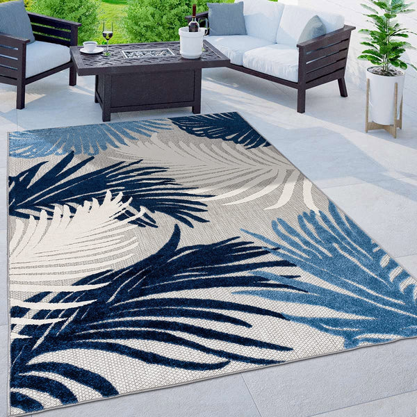 Lucca Contemporary Floral Indoor/Outdoor Area Rug 7'10" X 10' Navy - Puck's