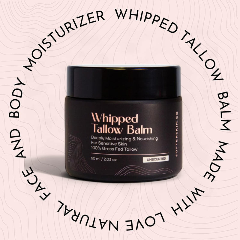 Beef Tallow for Skin (Unscented 2 Oz) - Whipped Tallow Balm for Face and Body - Natural Moisturizer for Sensitive Dry Skin - Handmade Body Butter - 100% Grass-Fed - Gentle Skincare Cream - Belly Butter Lotion - Puck's