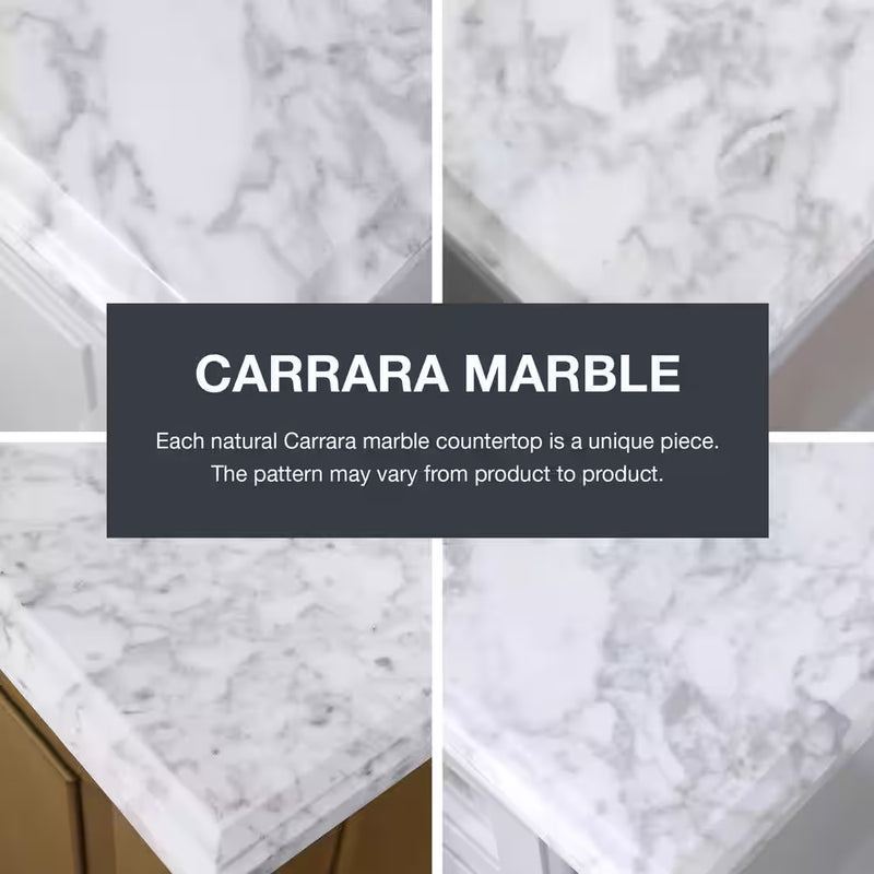 Sonoma 72 In. Double Sink White Bath Vanity with Carrara Marble Top (Assembled) - Puck's