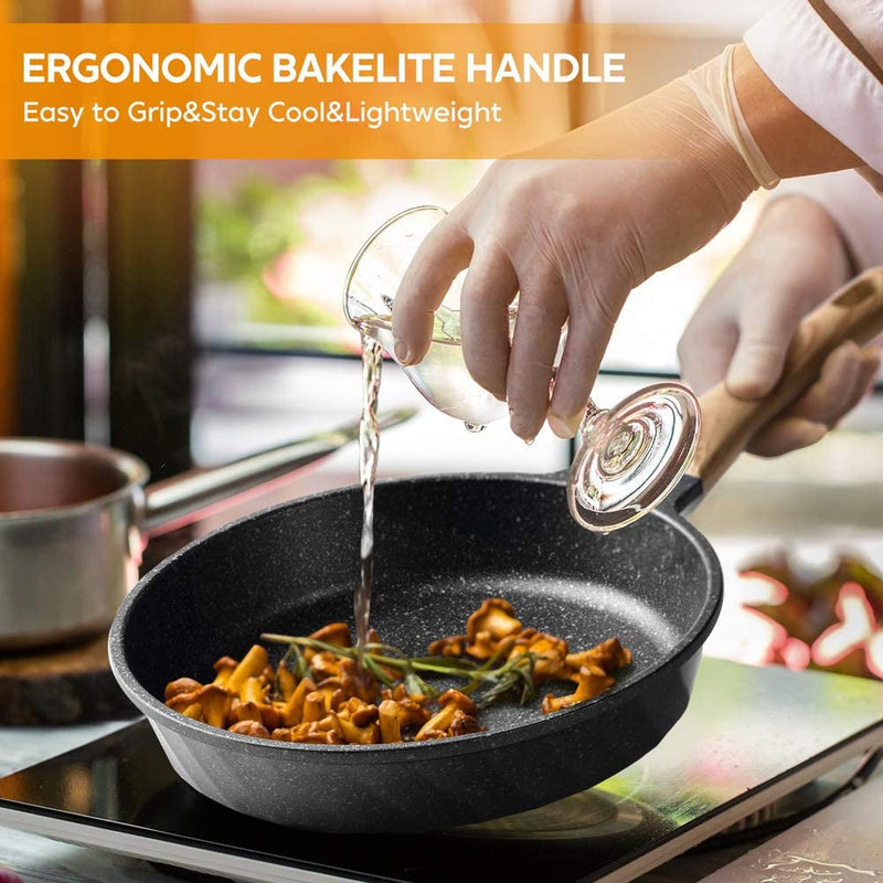 Frying Pans Nonstick, Induction Frying Pan Set Granite Skillet Pans for Cooking Omelette Pan Cookware Set with Heat-Resistant Handle, Christmas Gift for Women (8" &9.5" &11") - Puck's