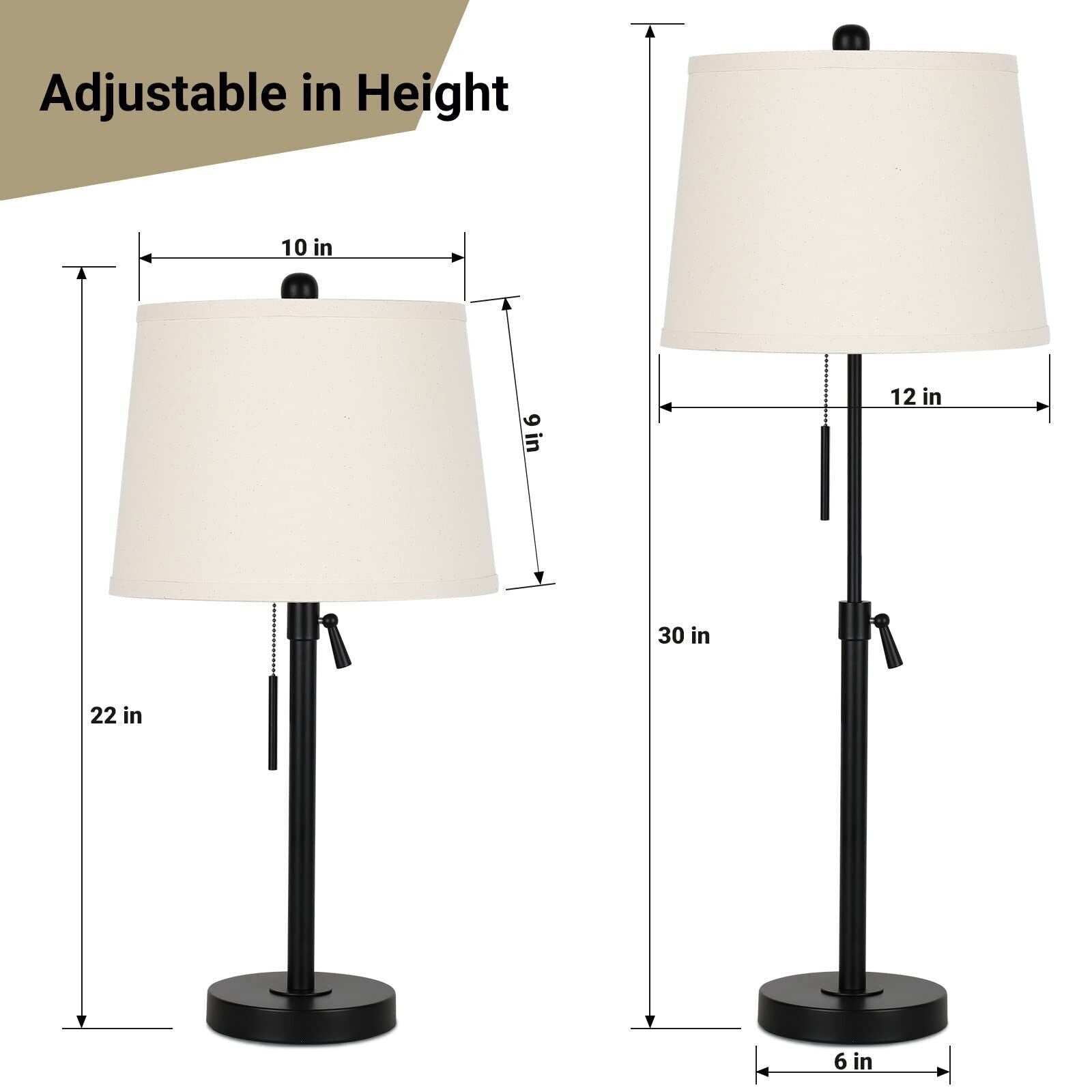 Bedside Table Lamps Set of 2: Tall Black Table Lamps for Living Room End Tabl... - Puck's