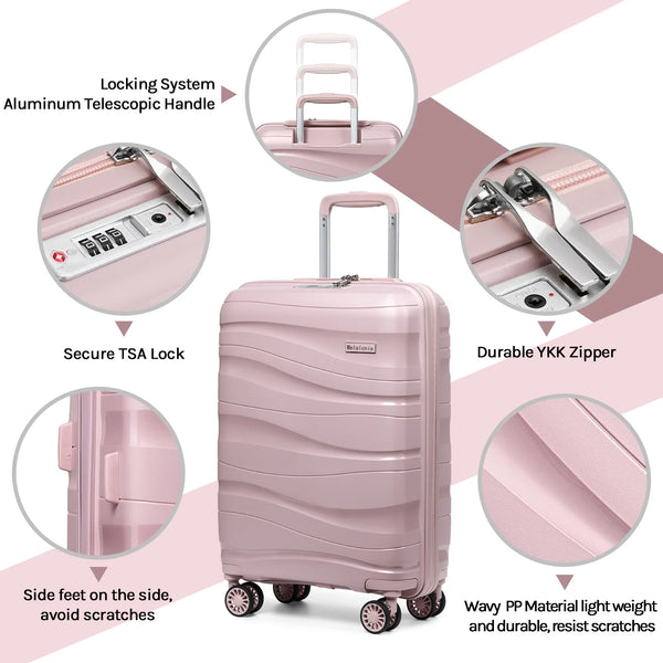 5 Piece Luggage Set PP Hardside Spinner Luggage - (Expandable Carry-On Suitcase20")(24" 28")-Rose Gold - Puck's