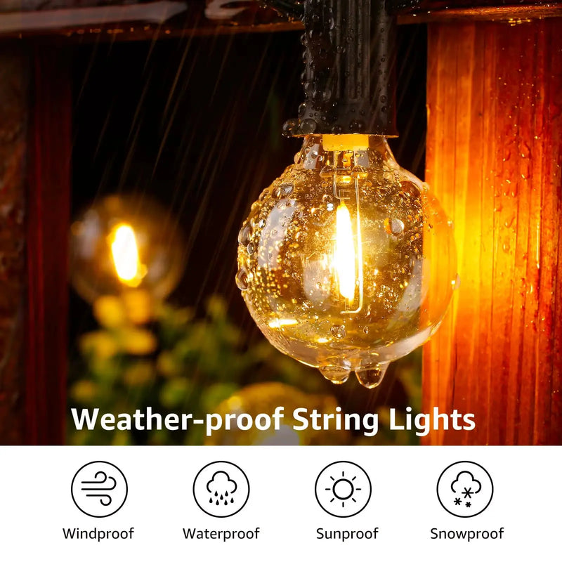 65FT Christmas Connectable LED String Light E12 Base G40 IP44 Waterproof Dimmable Garland Garden Wedding Fairy Lights Home Decor - Puck's
