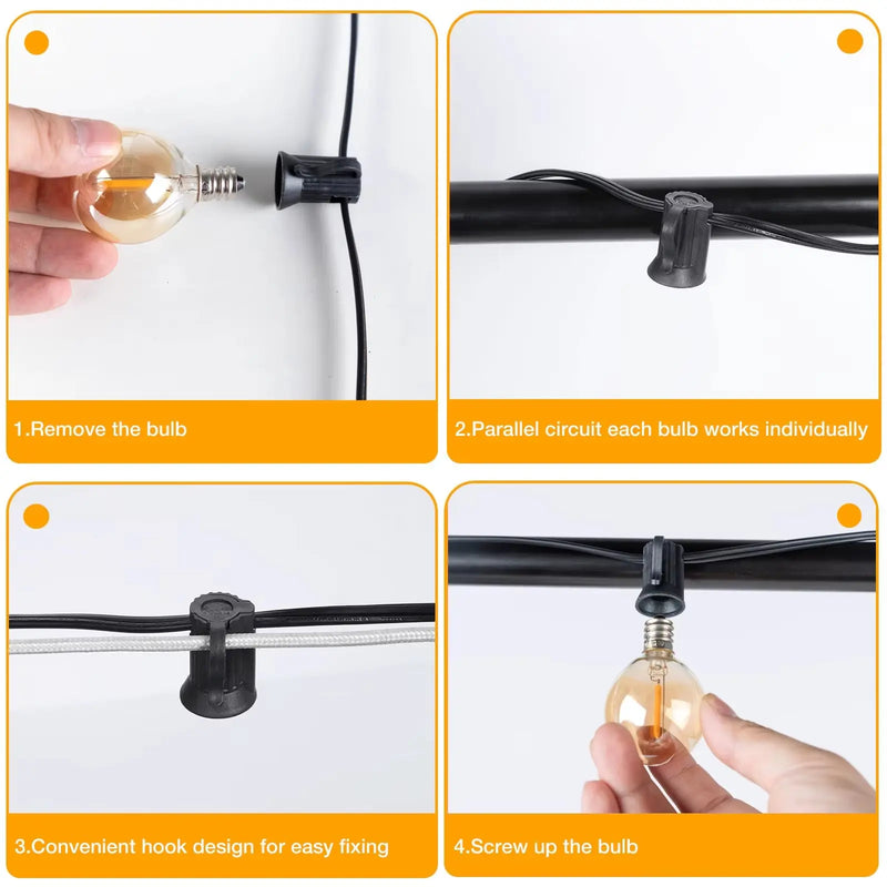 65FT Christmas Connectable LED String Light E12 Base G40 IP44 Waterproof Dimmable Garland Garden Wedding Fairy Lights Home Decor - Puck's