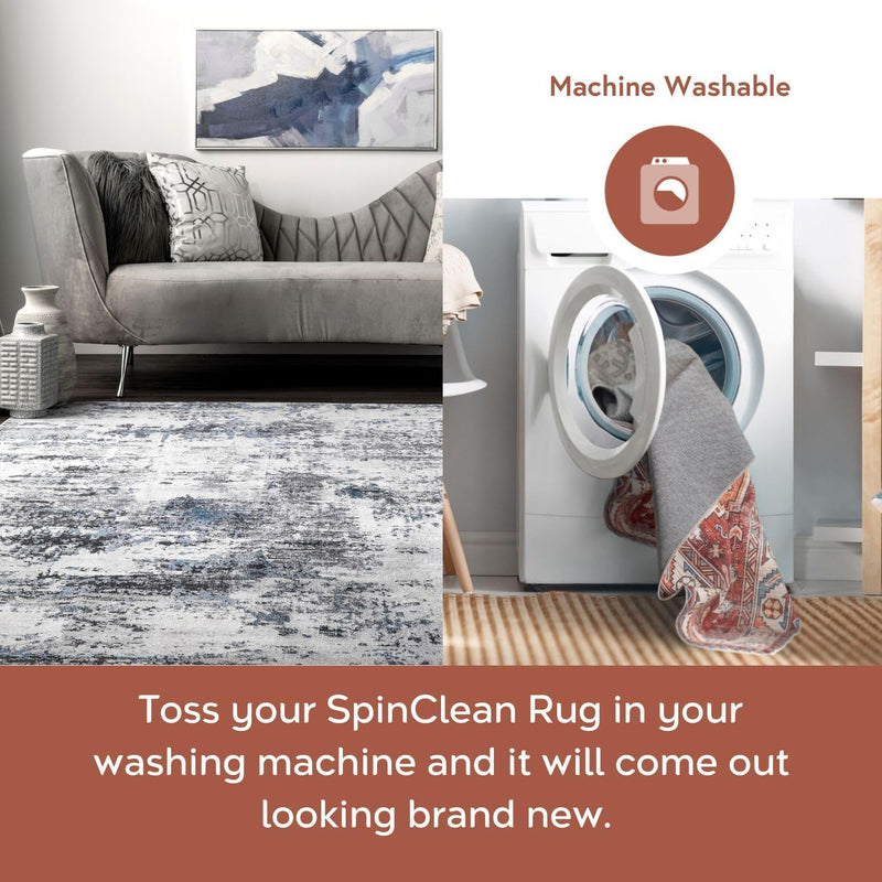 8' X 10' Spinclean Machine Washable Stain-Resistant Area Rug with Non Slip Backing, Low Profile for Living Room, Bedroom, and Dining Room, Dali Grey - Puck's