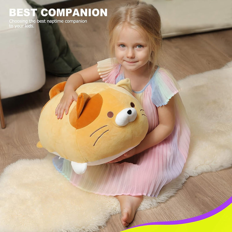 Super Soft Cat Plush Toy, Fluffy Chubby Kitty Stuffed Animal, Adorable Plush Cat Pillow for Kids or Home Decor (Orange, 19'') - Puck's
