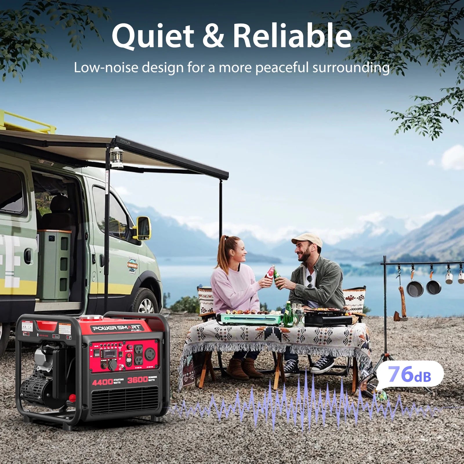 4400W Inverter Generator Gas Fuel Powered , CO Detect, Home Backup/Outdoor Use 62Lbs EPA - Puck's