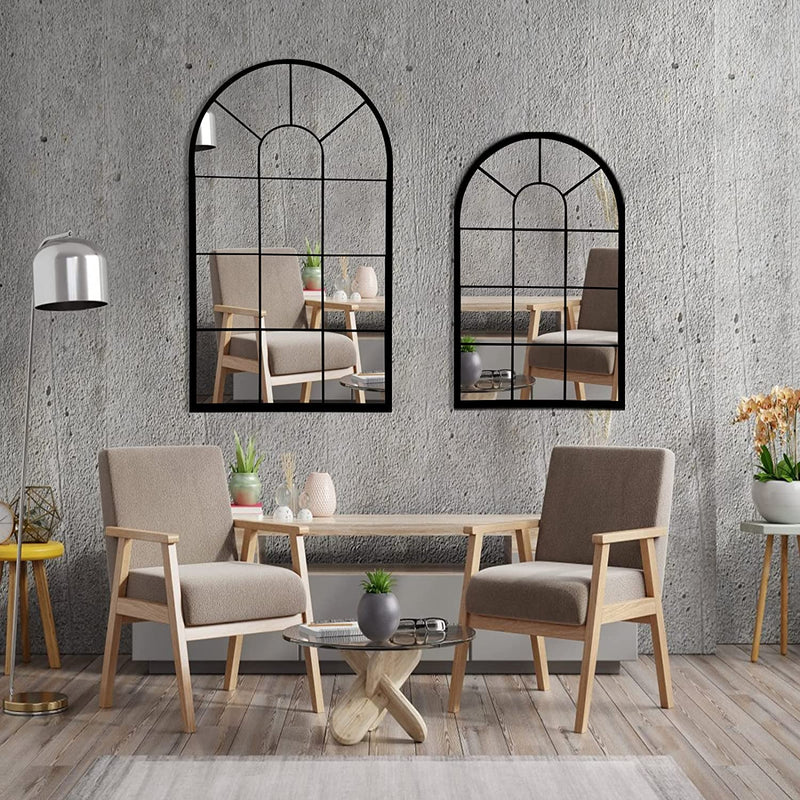 Wall Mirror Window Decorative Mirrors Arched Farmhouse for Living Room Bedroom Entryway Bathroom Vanity (Black,41.3”X 24” X1”) - Puck's