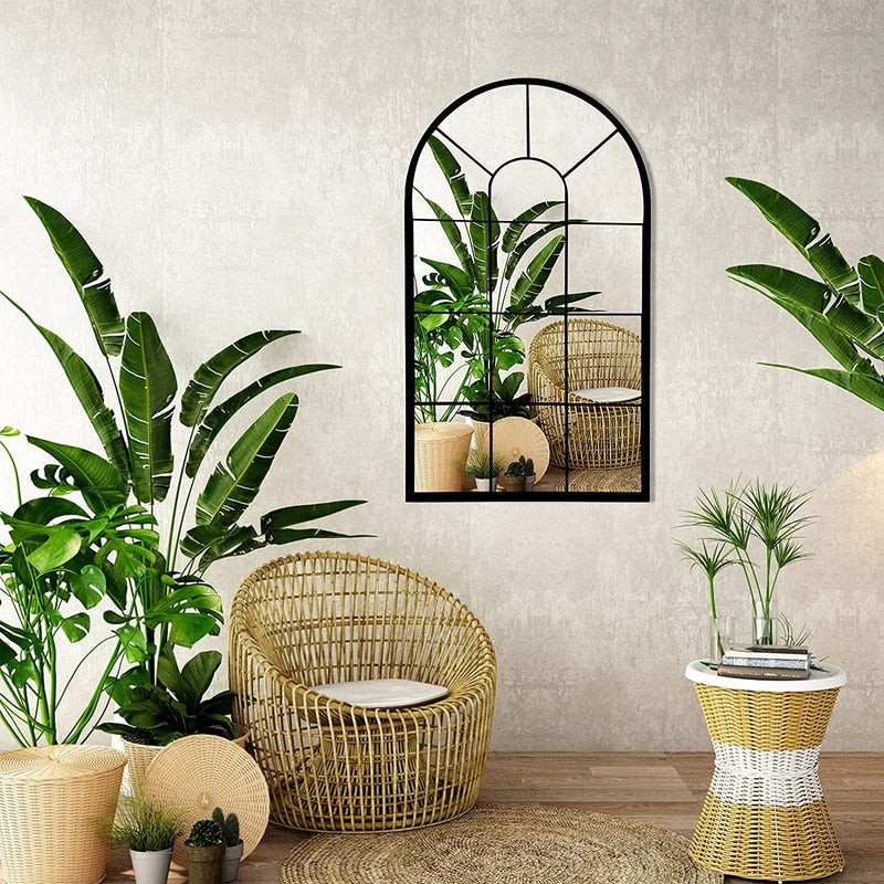 Wall Mirror Window Decorative Mirrors Arched Farmhouse for Living Room Bedroom Entryway Bathroom Vanity (Black,41.3”X 24” X1”) - Puck's
