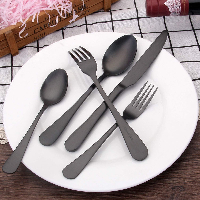 Matte Black Silverware Set, Satin Finish 20-Piece Stainless Steel Flatware Set,Kitchen Utensil Set Service for 4,Tableware Cutlery Set for Home and Restaurant, Dishwasher Safe - Puck's