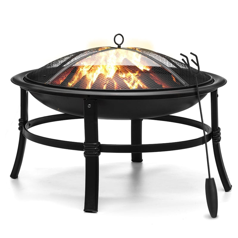 26 Inch Fire Pit for Outdoor round Wood Burning Fire Pit Bowl for Camping Picnic Bonfire Patio outside Backyard Garden Small Bonfire Pit Steel Firepit Bowl with Mesh Screen and Fire Poker - Puck's