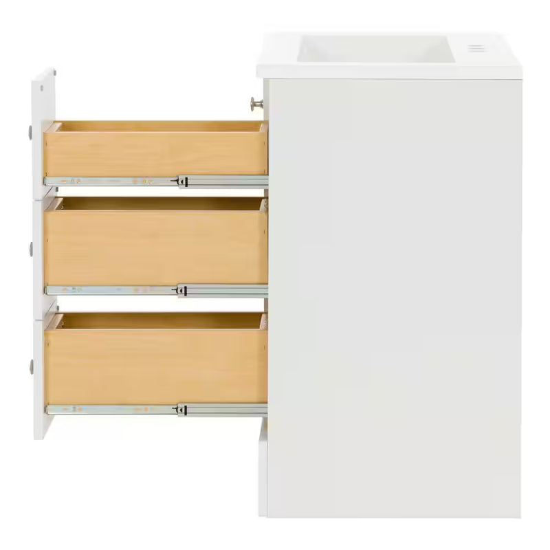 Lancaster 25 In. W  Single Sink White Bath Vanity with White Cultured Marble Top (Assembled) - Puck's