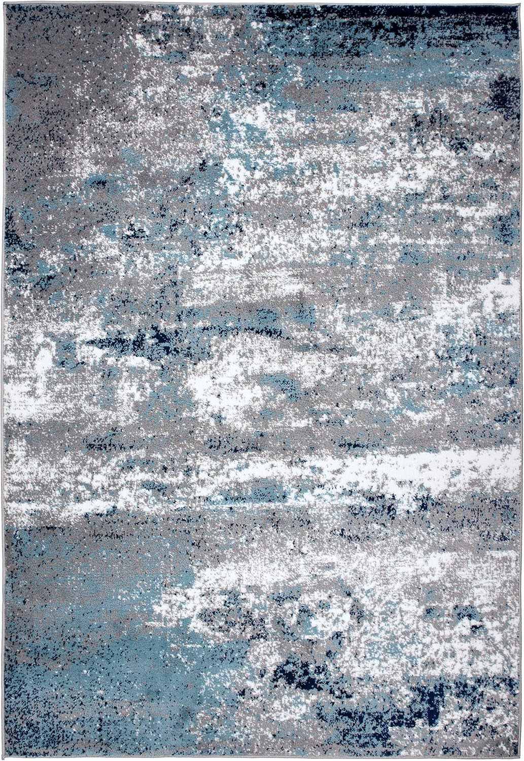 Distressed Abstract Watercolor Area Rug 5' X 7' Blue - Puck's