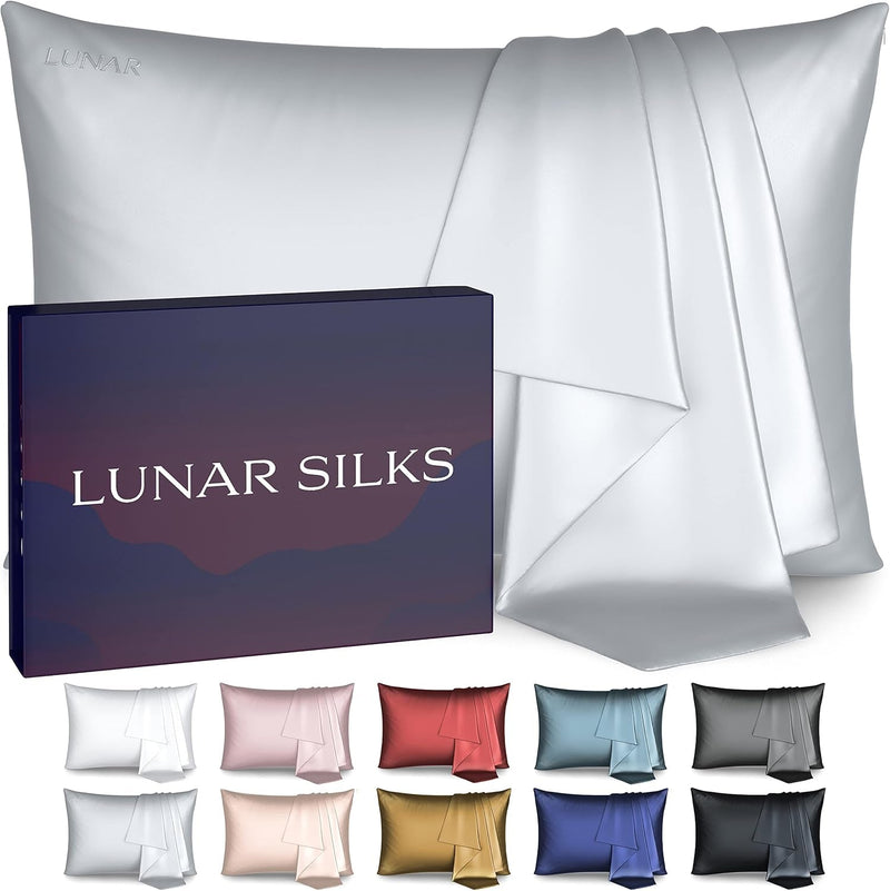 Highest Grade 6A 100% Pure Mulberry Real Silk Pillowcase 22 Momme (Both Sides) for Hair and Skin - Acne Free - 1PC in Gift Box (Sterling Silver, Queen) - Puck's