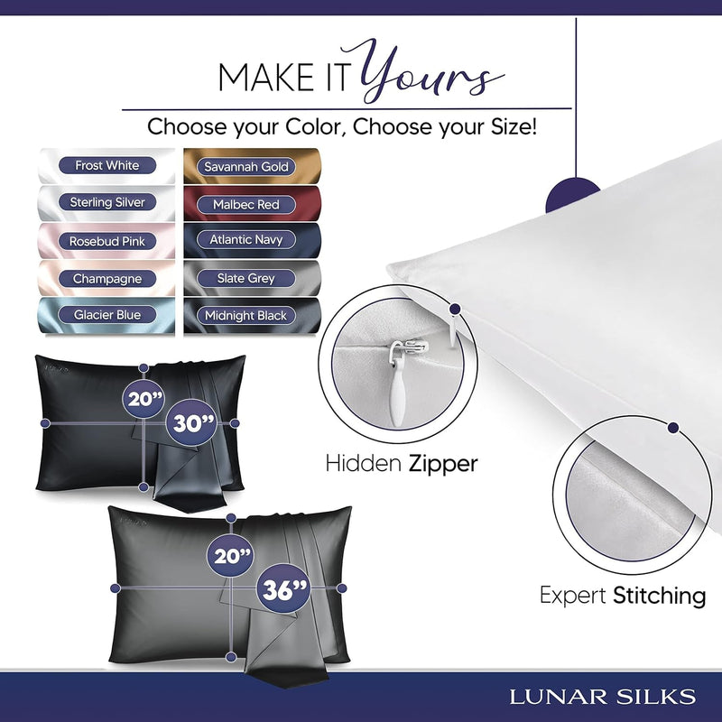 Highest Grade 6A 100% Pure Mulberry Real Silk Pillowcase 22 Momme (Both Sides) for Hair and Skin - Acne Free - 1PC in Gift Box (Sterling Silver, Queen) - Puck's