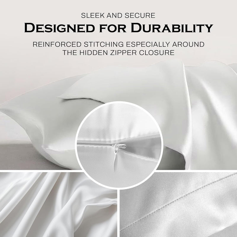 Highest Grade 6A 100% Pure Mulberry Real Silk Pillowcase 22 Momme (Both Sides) for Hair and Skin - Acne Free - 1PC in Gift Box (Sterling Silver, Queen) - Puck's