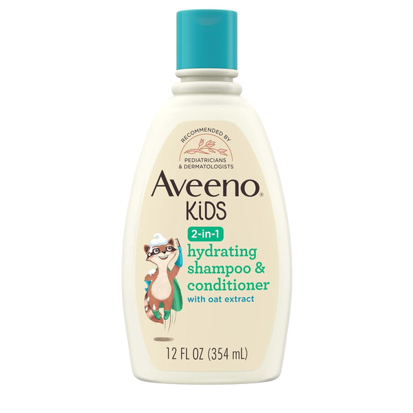 Aveeno Kids 2-In-1 Hydrating Shampoo & Conditioner, Gently Cleanses, Conditions & Detangles Kids Hair, Formulated with Oat Extract, for Sensitive Skin & Scalp, Hypoallergenic, 12 Fl. Oz - Puck's