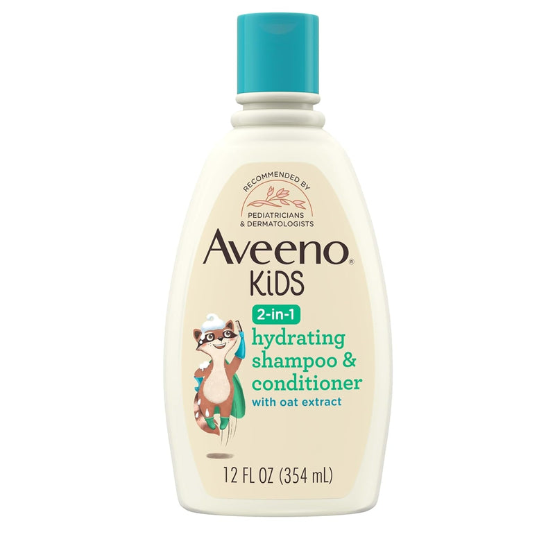 Aveeno Kids 2-In-1 Hydrating Shampoo & Conditioner, Gently Cleanses, Conditions & Detangles Kids Hair, Formulated with Oat Extract, for Sensitive Skin & Scalp, Hypoallergenic, 12 Fl. Oz - Puck's