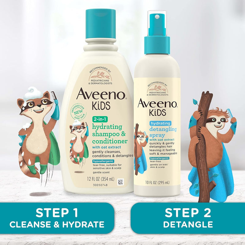 Aveeno Kids 2-In-1 Hydrating Shampoo & Conditioner, Gently Cleanses, Conditions & Detangles Kids Hair, Formulated with Oat Extract, for Sensitive Skin & Scalp, Hypoallergenic, 12 Fl. Oz - Puck's