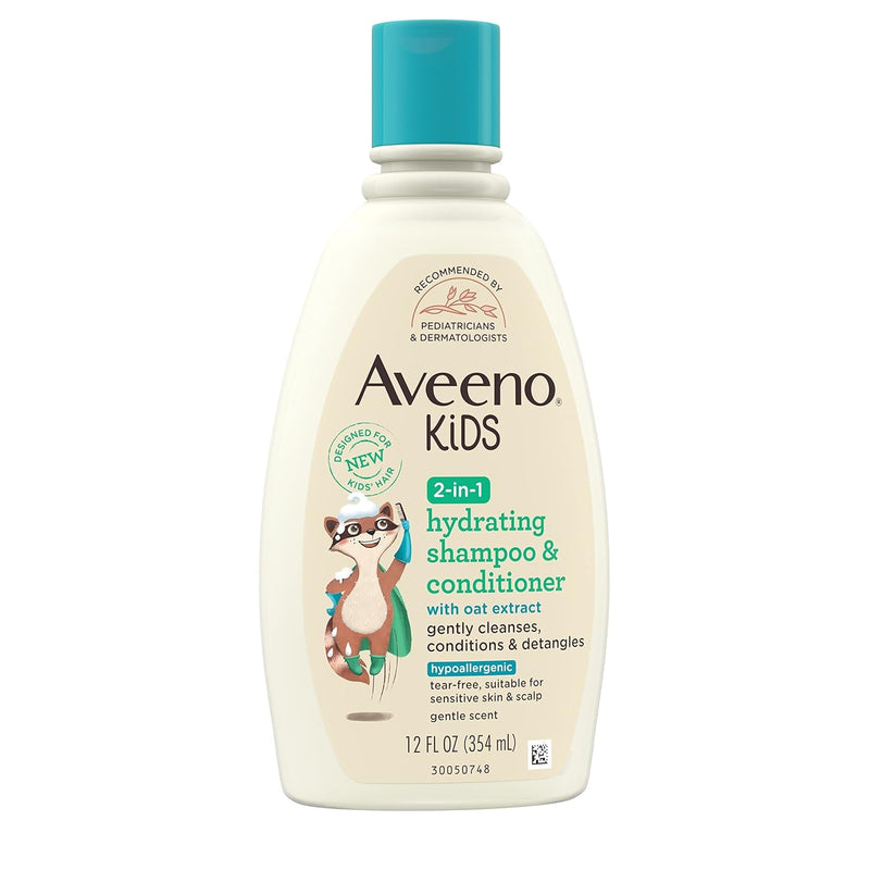 Aveeno Kids 2-In-1 Hydrating Shampoo & Conditioner, Gently Cleanses, Conditions & Detangles Kids Hair, Formulated with Oat Extract, for Sensitive Skin & Scalp, Hypoallergenic, 12 Fl. Oz - Puck's