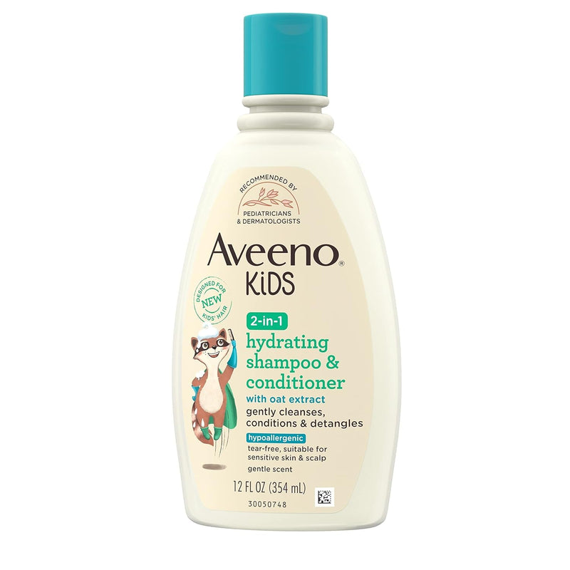Aveeno Kids 2-In-1 Hydrating Shampoo & Conditioner, Gently Cleanses, Conditions & Detangles Kids Hair, Formulated with Oat Extract, for Sensitive Skin & Scalp, Hypoallergenic, 12 Fl. Oz - Puck's