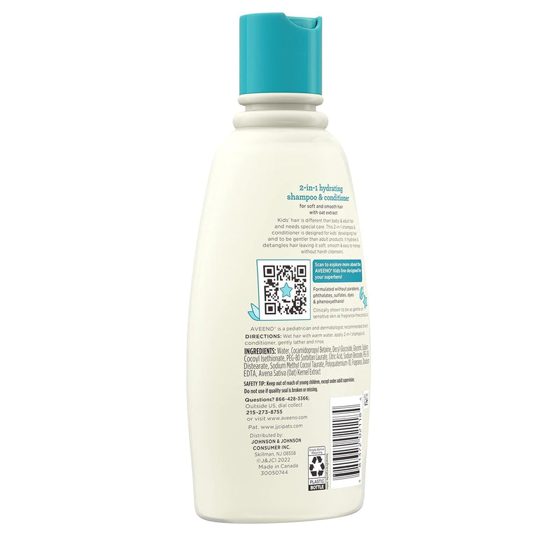 Aveeno Kids 2-In-1 Hydrating Shampoo & Conditioner, Gently Cleanses, Conditions & Detangles Kids Hair, Formulated with Oat Extract, for Sensitive Skin & Scalp, Hypoallergenic, 12 Fl. Oz - Puck's