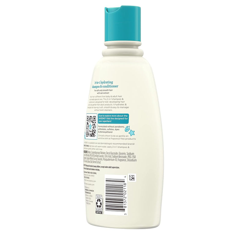 Aveeno Kids 2-In-1 Hydrating Shampoo & Conditioner, Gently Cleanses, Conditions & Detangles Kids Hair, Formulated with Oat Extract, for Sensitive Skin & Scalp, Hypoallergenic, 12 Fl. Oz - Puck's